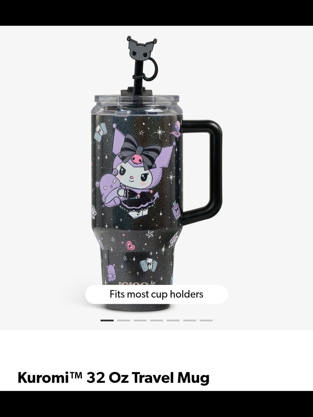 Igloo Kuromi Black and Purple Glitter 32 oz Travel Mug with Handle